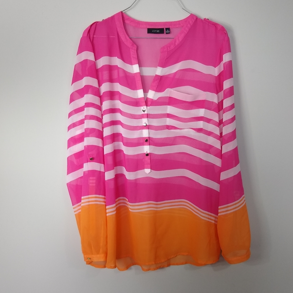 NWOT APT 9 Long Sleeve Top Button Orange Pink XL